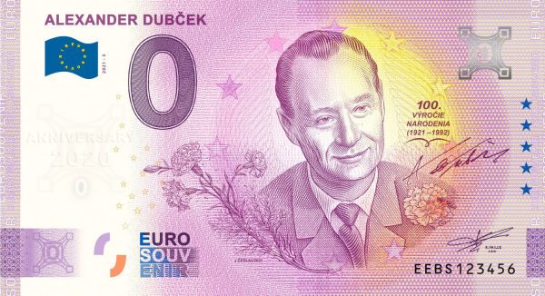 0 euro Alexander Dubček 2021-3 Anniversary zero eurosouvenir bankovka slovensko