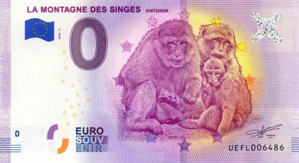 0 euro banknote La Montagne des Singes 2020-5 zeroeuro souvenir kintzheim