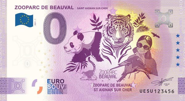 0 euro banknotes Zooparc de Beauval 2021-1 zero euro souvenir france
