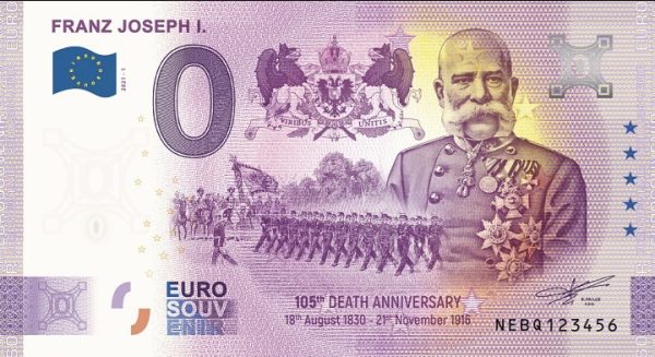 0 euro banknotes souvenir Franz Joseph I. 2021-1 zerosouvenir austria