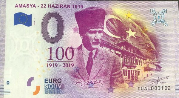 0 euro souvenir AMASYA – 22 HAZIRAN 1919 2019-1 zero euro bankovka turecko