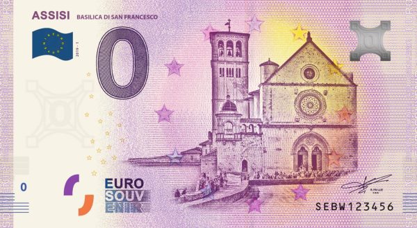 0 euro souvenir ASSISI 2019-1 zero euro banknotes italy