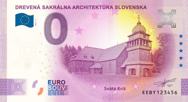 0 euro souvenir Drevená sakrálna architektúra Slovenska 2021-2 zeroeuro bankovka slovensko