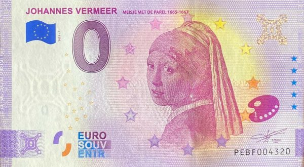 0 euro souvenir Johannes Vermeer 2021-1 zeroeuro souvenir banknotes netherland