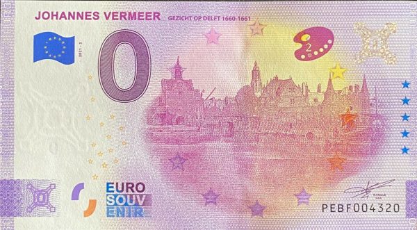 0 euro souvenir Johannes Vermeer 2021-2 zeroeuro souvenir banknotes netherland