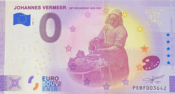 0 euro souvenir Johannes Vermeer 2021-3 zeroeuro souvenir banknotes