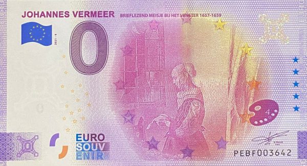 0 euro souvenir Johannes Vermeer 2021-4 zeroeuro souvenir banknotes netherland