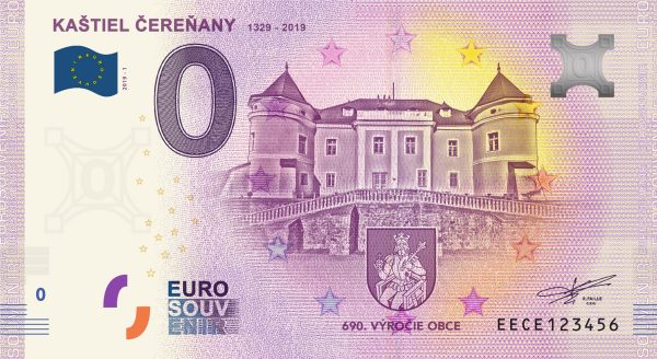 0 euro souvenir Kaštieľ Čereňany 2019-1 0 eurova bankovka slovensko