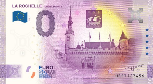 0 euro souvenir La Rochelle 2022-3 banknotes france