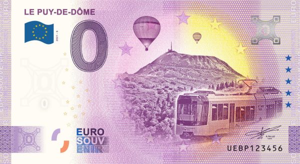 0 euro souvenir Le Puy-de-Dôme 2021-6 zero euro banknotes france