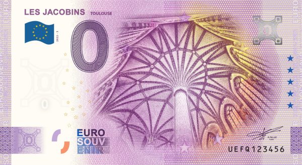 0 euro souvenir Les Jacobins 2022-3 toulouse banknotes france