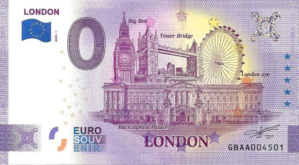 0 euro souvenir London 2020-1 anniversary england banknotes schein billet 5 stars great britain