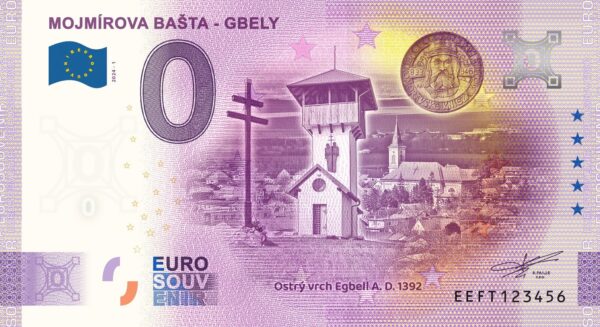0 euro souvenir Mojmírova bašta – Gbely 2024-1 bankovka slovensko