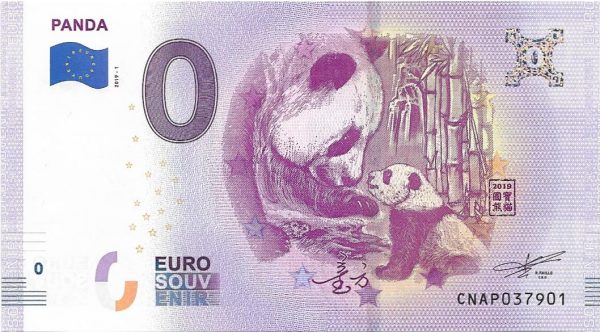 0 euro souvenir Panda 2019-1 banknotes china