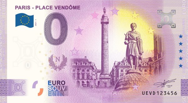 0 euro souvenir Paris – Place Vendôme 2021-1 billet france