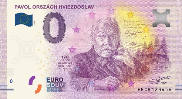 0 euro souvenir Pavol Országh Hviezdoslav 2019-1 zero euro bankovka