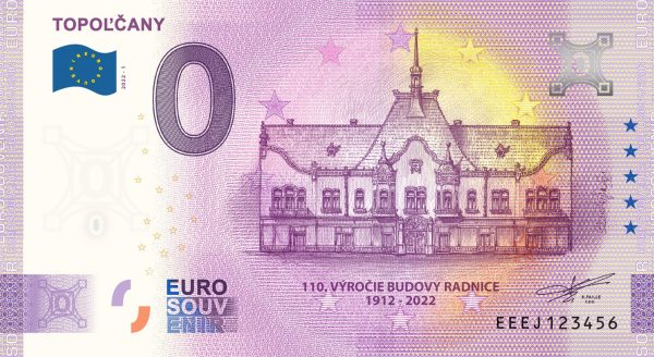 0 euro souvenir Topoľčany 2022-1 slovenska bankovka