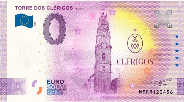 0 euro souvenir Torre dos Clérigos 2021-1 porto banknotes portugal