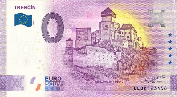 0 euro souvenir Trenčín 2020-1 zeroeuro bankovka slovensko trenciansky hrad