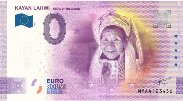 0 euro souvenir banknote Kayan Lahwi 2021-1 tribes of the world Myanmar