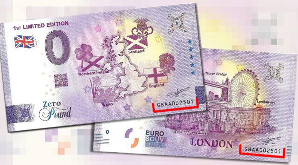 0 euro souvenir banknotes London 2020-1 GBAA 1st Limited Edition 2021-1 set