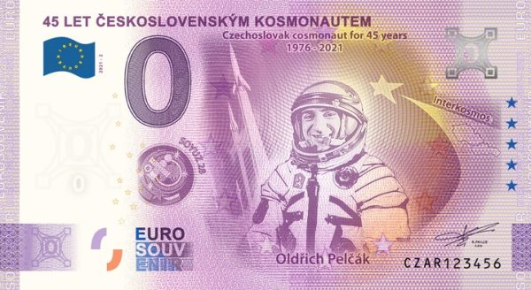 0 euro souvenir bankovka 45 Let Ceskoslovenskym Kosmonautem 2021-2 Pelcak