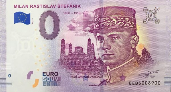 0 euro souvenir bankovka milan rastislav stefanik 2019-1 zeroeuro slovensko