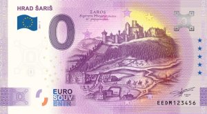 0 euro souvenir hrad saris 2021-1 zeroeuro banknovka slovensko