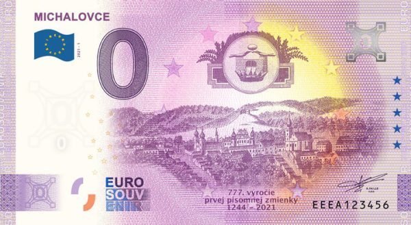 0 euro souvenir michalovce 2021-1 zeroeuro bankovka slovensko