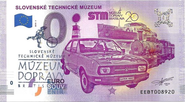 0 euro souvenir slovenske technicke muzeum 2019-1 pečiatka zero euro slovakia