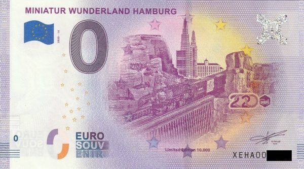 0 eurova bankovka Miniatur Wunderland Hamburg 2020-14 zero euro