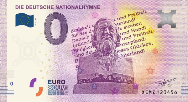 0 eurova bankovka nemecko Die Deutsche Nationalhymne 2020-14 zero euro