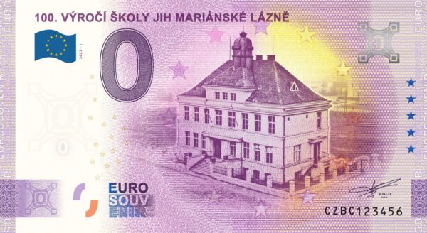 100. výročí školy Jih Mariánské Lázně 2023-1 0 euro souvenir bankovka ceska republika