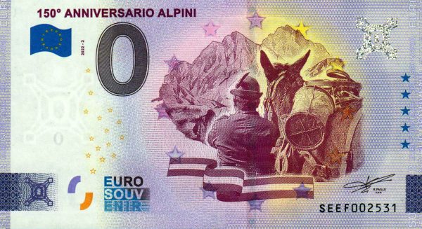 150° Anniversario Alpini 2022-2 0 euro souvenir banknotes italy
