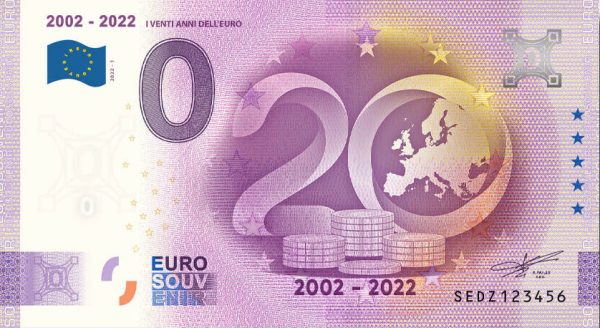 2002-2022 2022-1 20 i venti Anni dell Euro Italy 0 euro souvenir banknotes