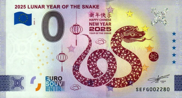 2025 Lunar Year of the Snake 2024-1 0 euro souvenir banknotes italy