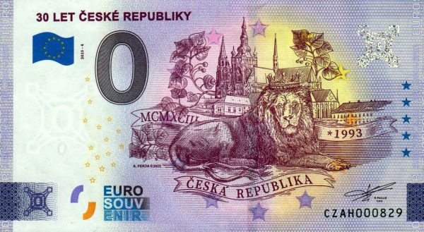 30 Let České Republiky 2023-4 0 euro souvenir banknotes czech republic