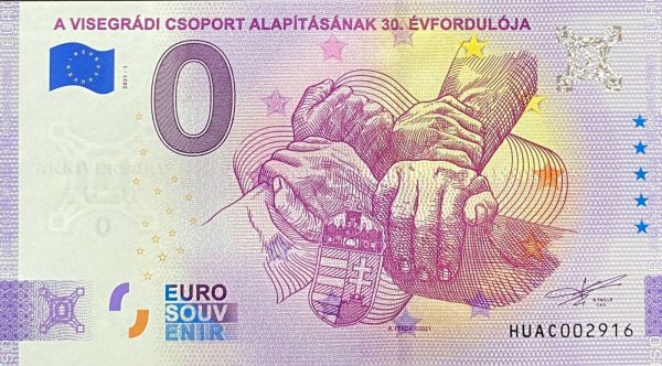 A Visegrádi Csoport Alapításának 30. Évfordulója 2021-1 Anniversary 0 euro souvenir banknotes hungary