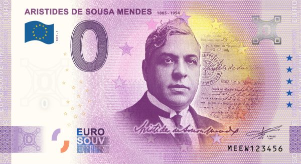 Aristides de Sousa Mendes 2021-1 0 euro souvenir banknote portugal