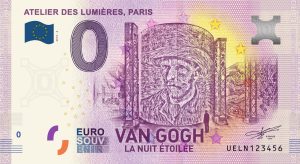 Atelier de Lumiéres, Paris 2019-2 Van Gogh la nuit etoilee 0 euro souvenir banknote