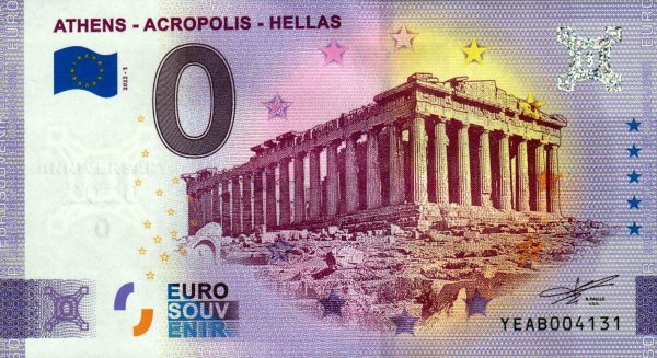 Athens – Acropolis – Hellas 2022-1 Anniversary 0 euro souvenir banknotes greece