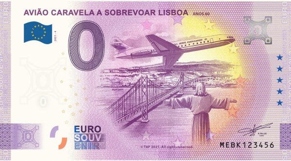 Aviáo Caravela a Sobrevoar Lisboa 2021-4 0 euro souvenir portugal banknote
