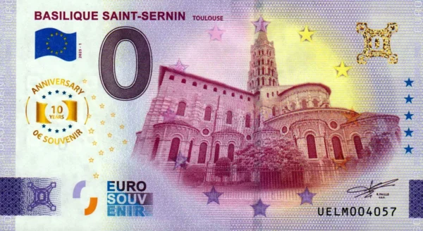 Basilique Saint-Sernin 2025-1 anniversary 0 euro souvenir banknotes france