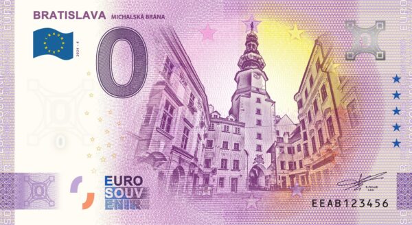 Bratislava 2024-4 Michalská brána 0 euro souvenir bankovka slovensko