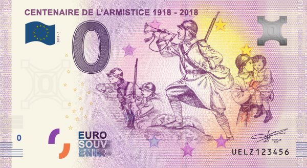 CENTENAIRE de l'ARMISTICE 2018-1 zeroeuro banknote 0 euro souvenir bankovka