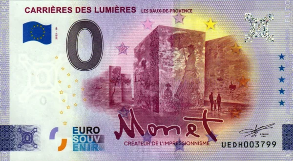 Carrières des Lumières 2025-10 MONET 0 euro souvenir banknotes france