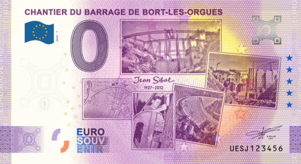 Chantier du Barrage de Bort-Les-Orgues 2025-1 0 euro souvenir banknotes france