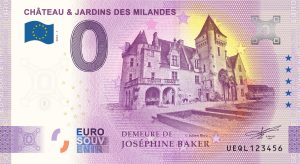 Chateau & Jardins des Milandes 2022-1 Joséphine Baker 0 euro souvenir banknotes france