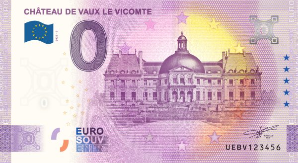 Chateau de Vaux le Vicomte 2023-3 0 euro souvenir france banknotes