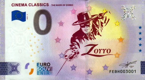Cinema Classics 2025-3 Zorro 0 euro souvenir banknotes malta
